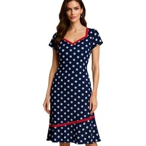 ILE New York Navy Polka Dot Fit & Flare Dress – Size 16.